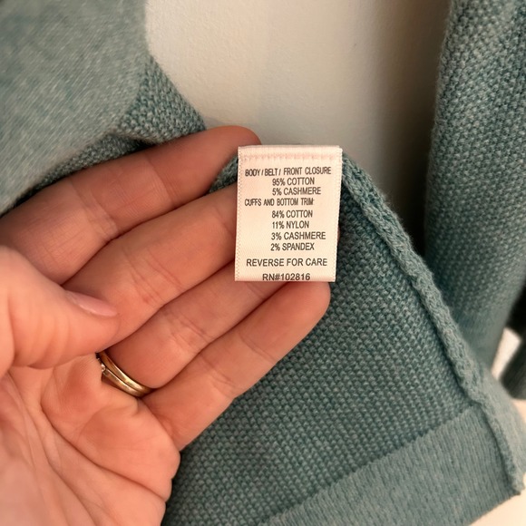 Garnet Hill Cotton Cashmere Wrap Cardigan Robe Blue Womens Medium Kimono Mature - Picture 9 of 12